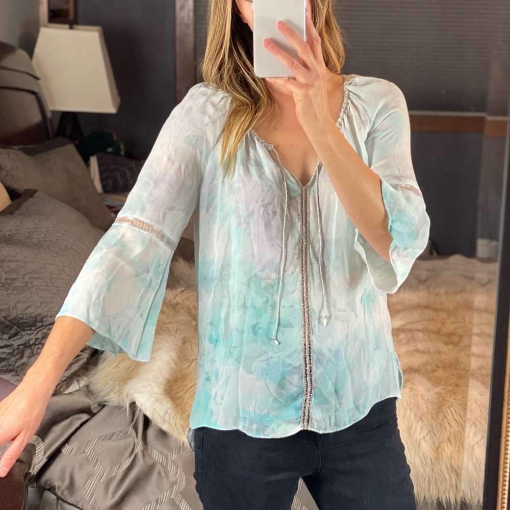 Elie Tahari Silk Floral Tye-Dye Blouse, Medium - Picture 7 of 17